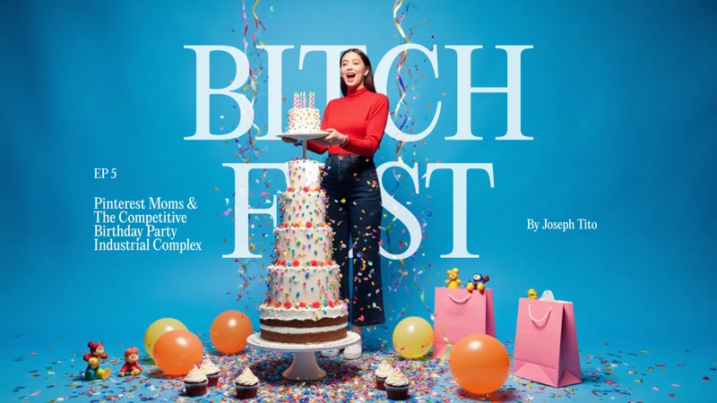 Bitch Fest Podcast episode artwork — Pinterest moms and competitive birthday parties